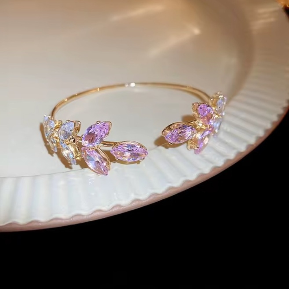 Gold Bracelet with Pink and Clear Gemstones